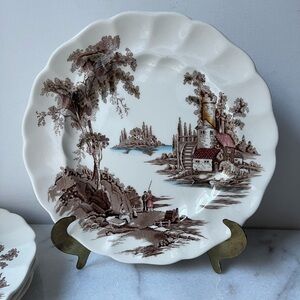VTG JOHNSON BROTHERS The Old Mill Brown Multicolor Plate - Made In England 8.7”